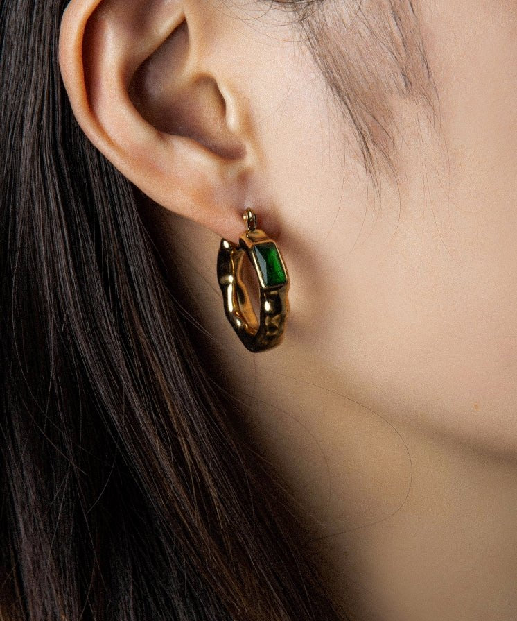 Liquid Metal & Emerald - Earring - Zinfu