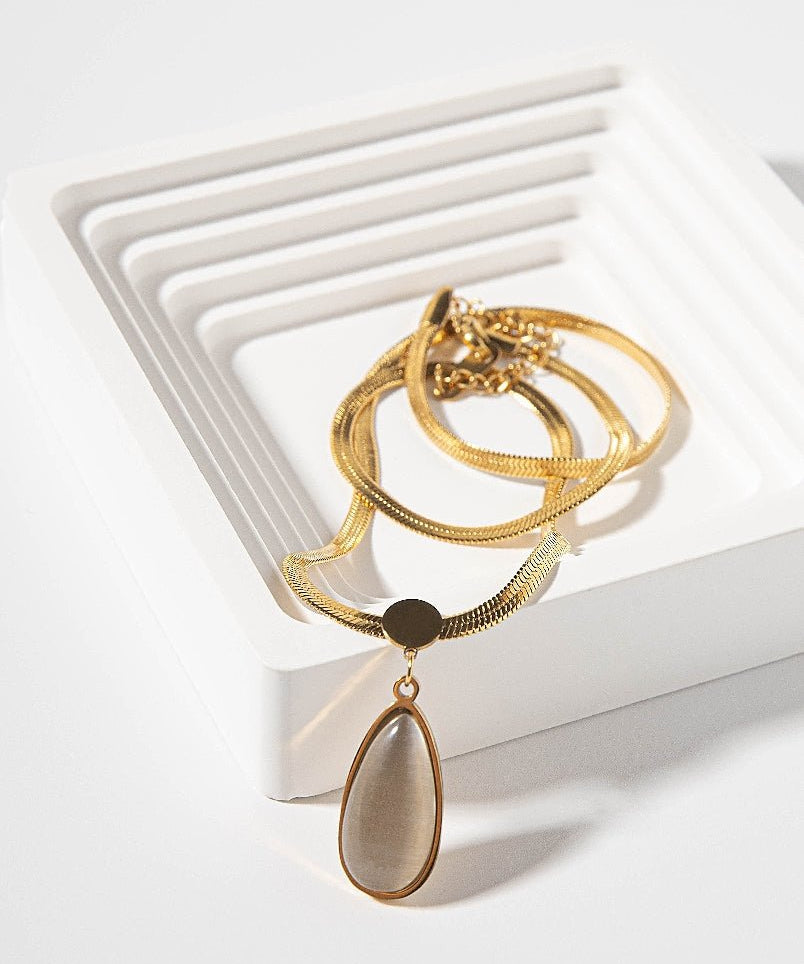 Moonlight Stone with Flattened Chain - Necklace - Zinfu