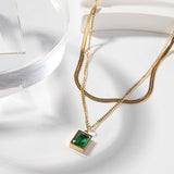 Plain Necklace with emeralds - Necklace - Zinfu