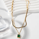 Plain Necklace with emeralds - Necklace - Zinfu