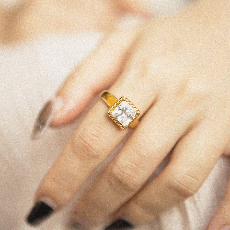 Square Diamond Open Ring - Zinfu